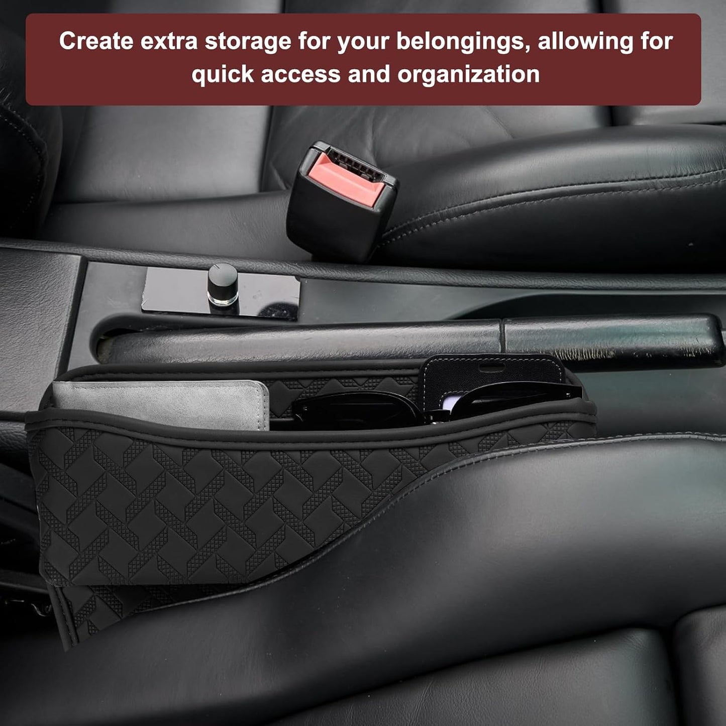 HARFINGTON 2pcs Car Seat Gap Filler Organizer 11.5 x 8 x 2.1 Inch Leather Universal Car Organizer Storage Box Between Seat and Console for Phone Sunglasses Keys, Brown