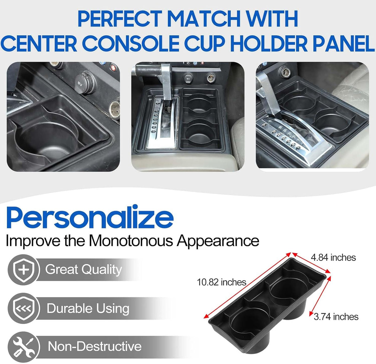 Center Console Cup Holder Compatible with Hummer H2 2003-2009 TPE Cup Holder Expander Pad Console Tray Box Interior Insert Storage Container Accessories