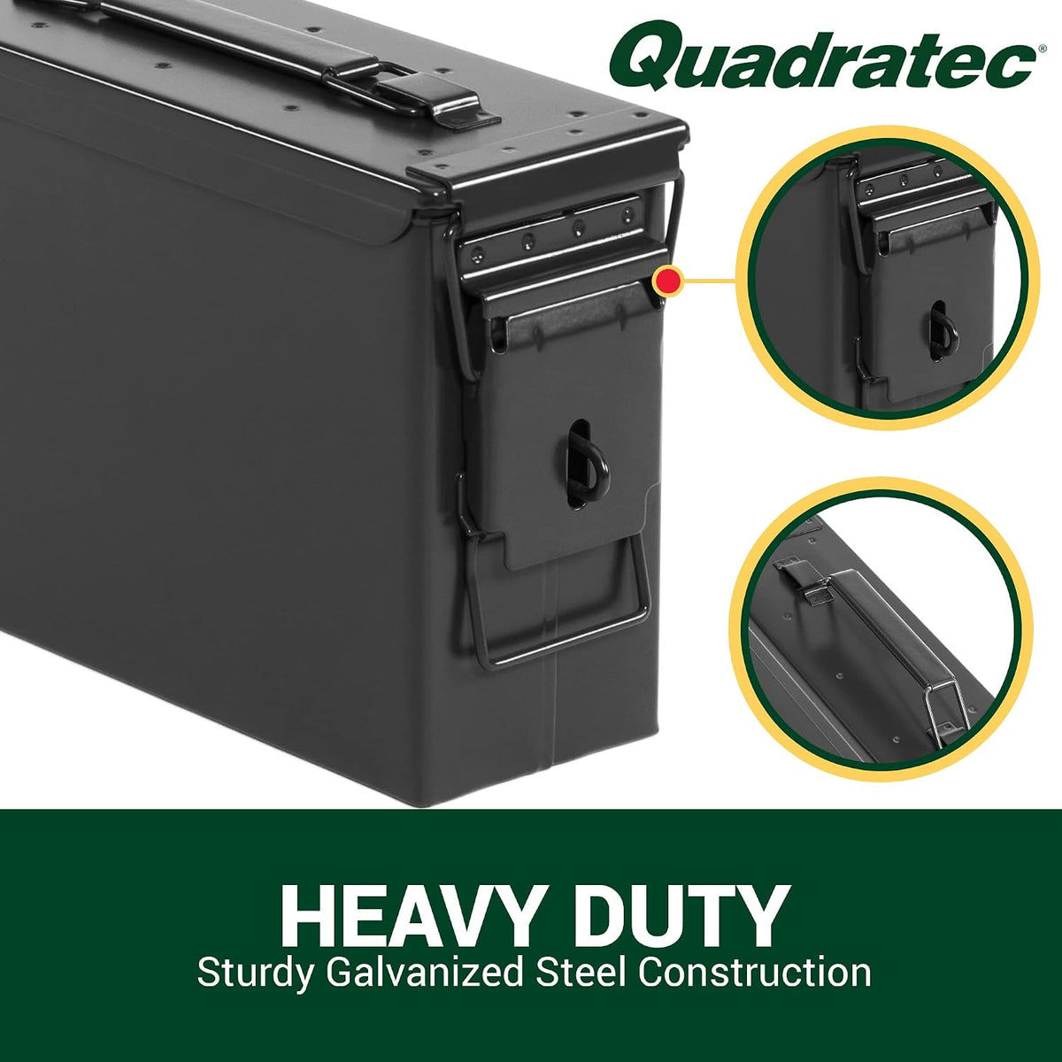 Quadratec 7.62mm Ammo Can, Black - Waterproof Ammo Box - Steel Ammo Storage Case - Fits Jeep Wrangler CJ YJ TJ JK JL & Gladiator JT - Overlanding, Tools, First Aid & Tow Recovery Gear Storage