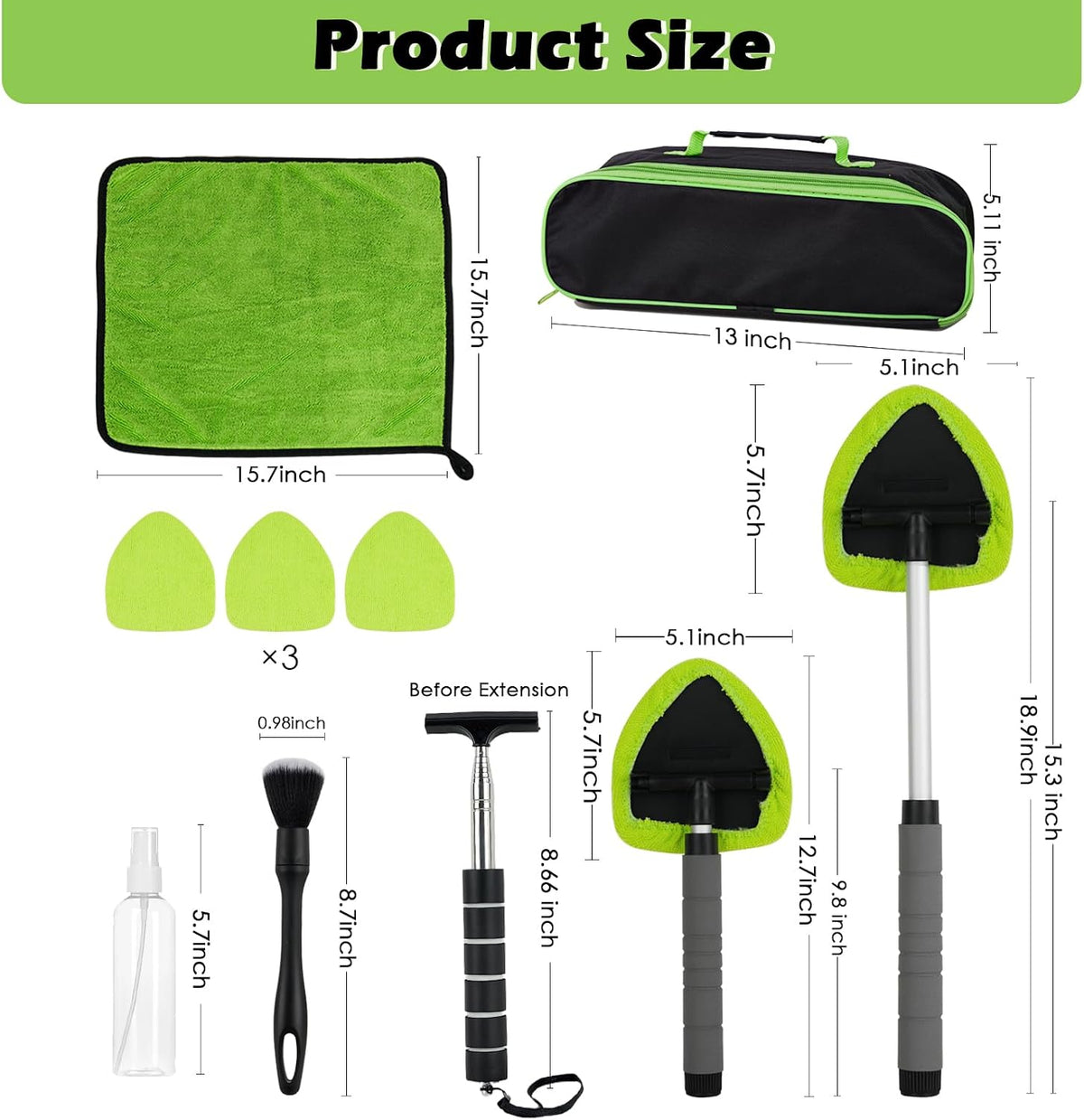 7PCS Car Windshield Cleaner Tool,19inch Inside Windshield Cleaning Tool