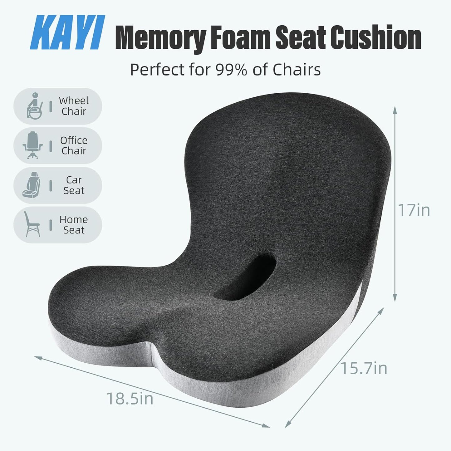 KAYI Memory Foam Seat Cushion with Lumbar Support Pillow One Piece, L-Shaped Ergonomic Design for Back Pain Relief, for Car, Truck and Office Chair (Black+Grey)