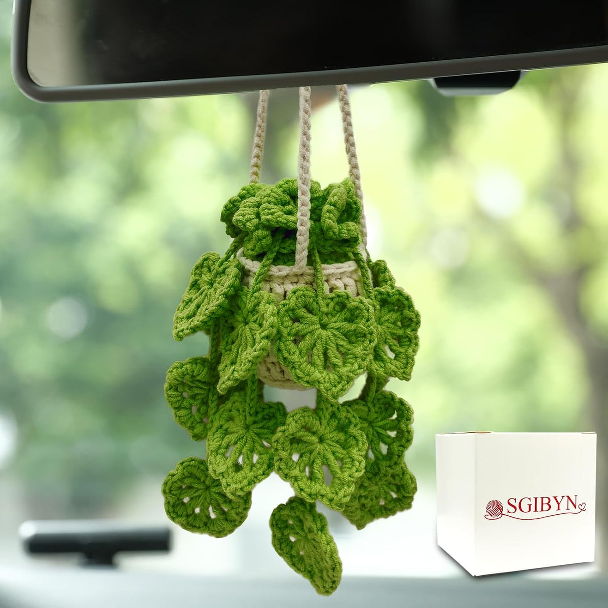 Crochet Hanging Plant for Car, Handmade Car Decor