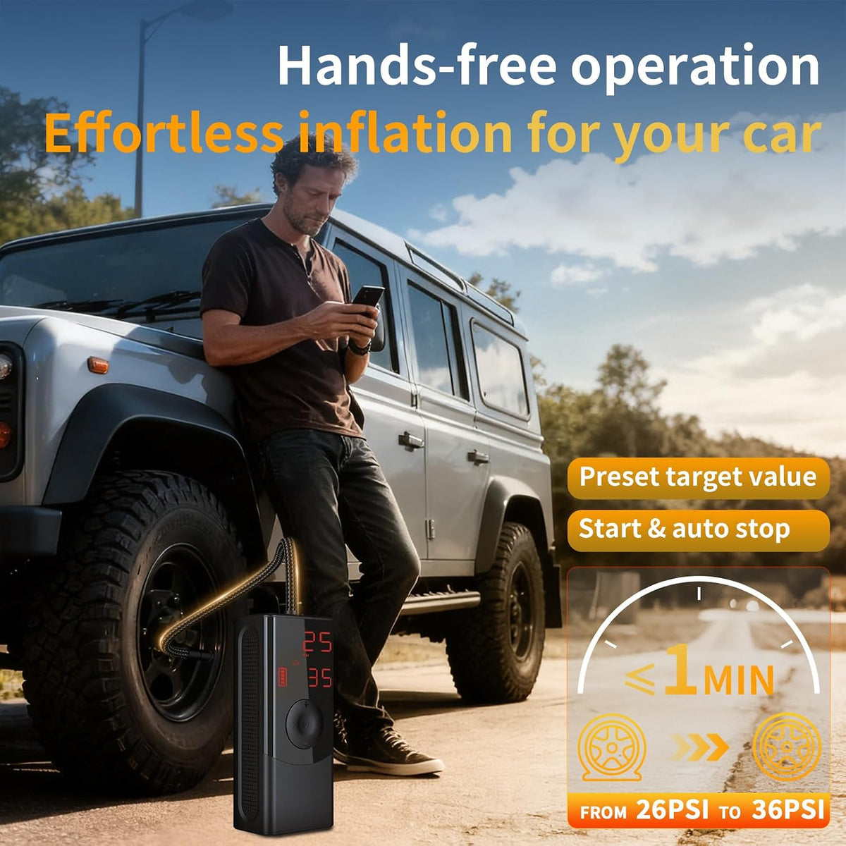 Tire Inflator Portable Air Compressor,150PSI Cordless Air Pump for Car