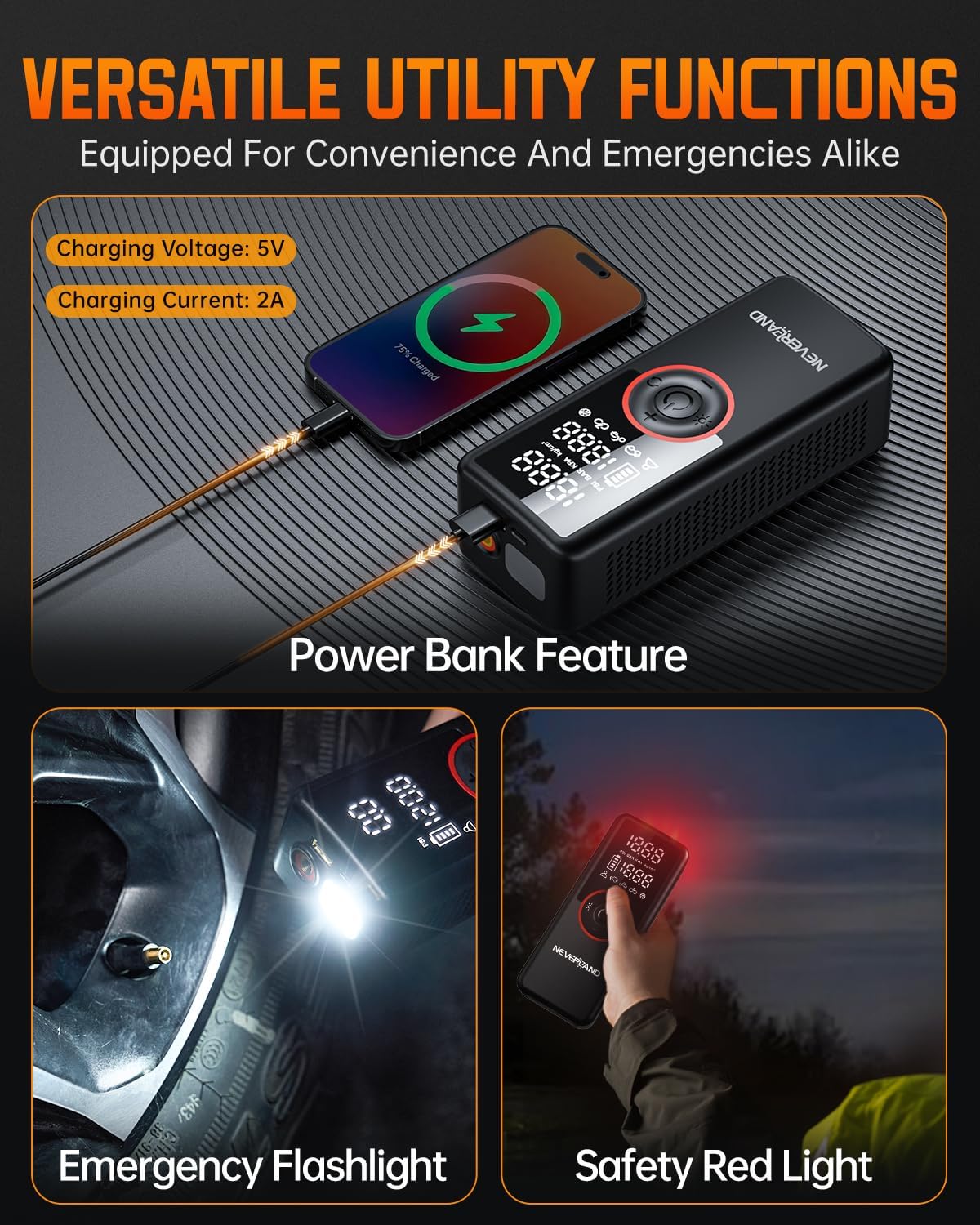 NEVERLAND Portable SUV Tire Inflator, 180PSI, 30000mAh