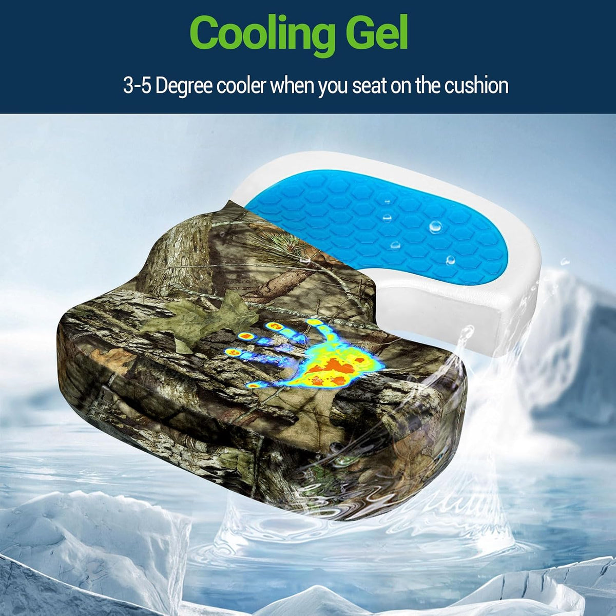 Season Guard Gel Memory Foam Seat Cushion for Tailbone Relief, Mossy Oak