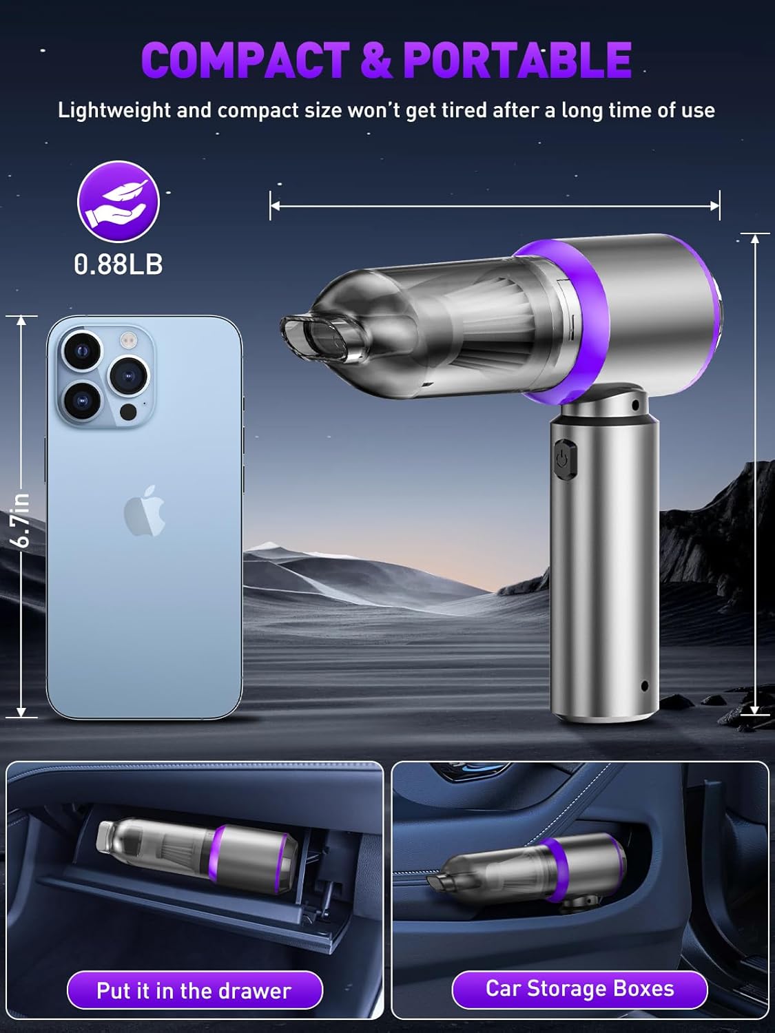V8 Plus Cordless Car Vacuum Cleaner, Handheld Mini High Power | Portable 4-in-1 Vacuum Blower with Powerful Suction, Compressed Air Cleaner for Car Interior, Keyboard, Home & Office