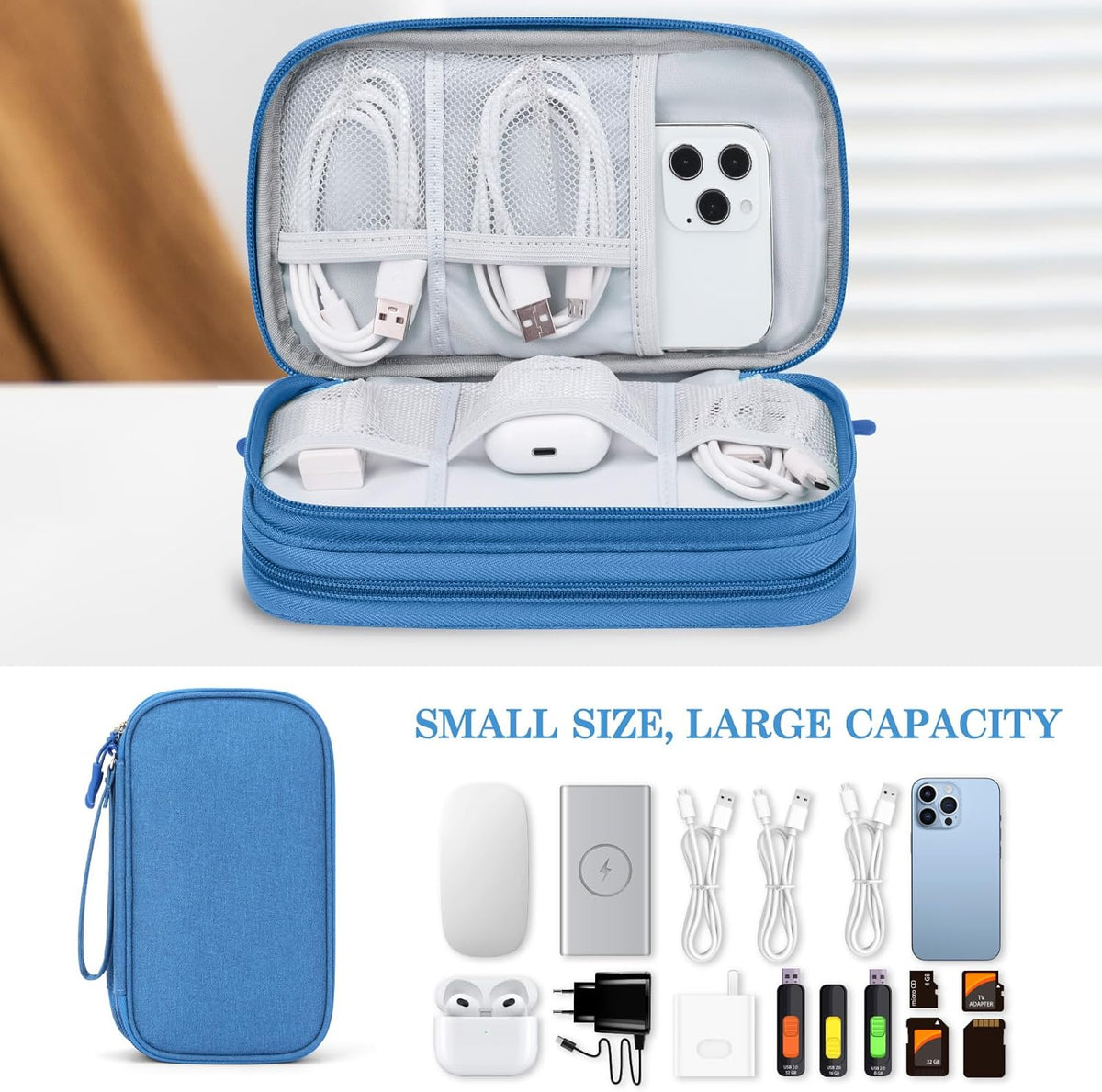 FYY Electronic Organizer, Travel Tech Pouch Bag, Medium, Cyan