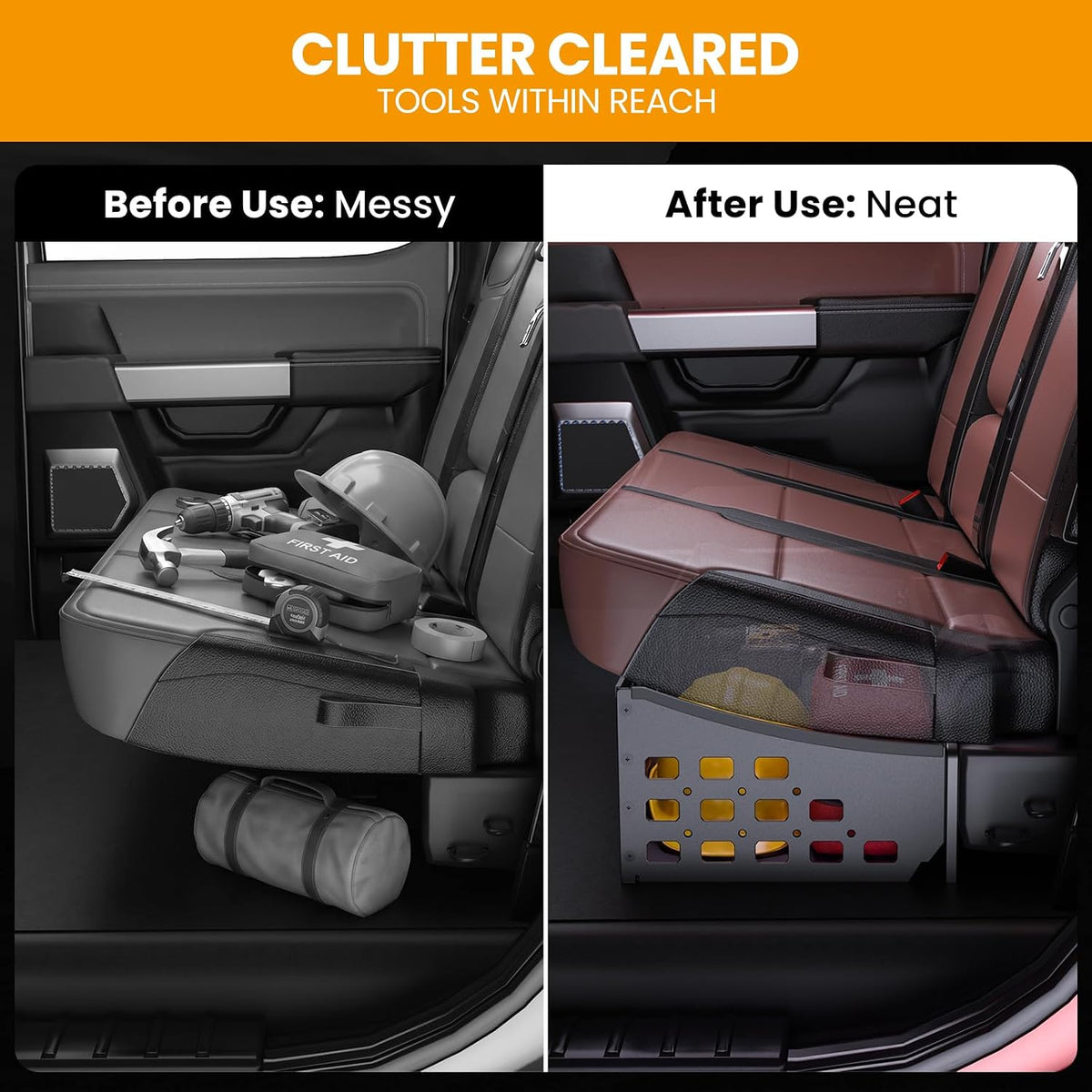 Underseat Storage Molle Panel: Fit for F150 (2015-2026) & F250 F350 SuperDuty (2017-2026) Crew Cab - Heavy Duty Steel Alloy Under Seat Organizer 150 lbs Capacity Fits Seat Mats - No-Drill
