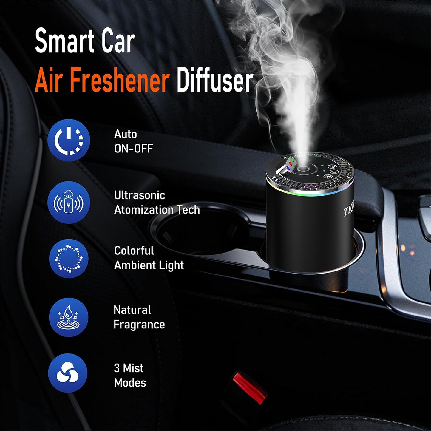 Smart Car Air Freshener, Car Air Freshener Diffuser with Three Color Starry Sky Projection, Auto On/Off Aroma Diffuser, 3 Adjustable Mist Modes Rechargeable Aromatizante para Carro, Cologne