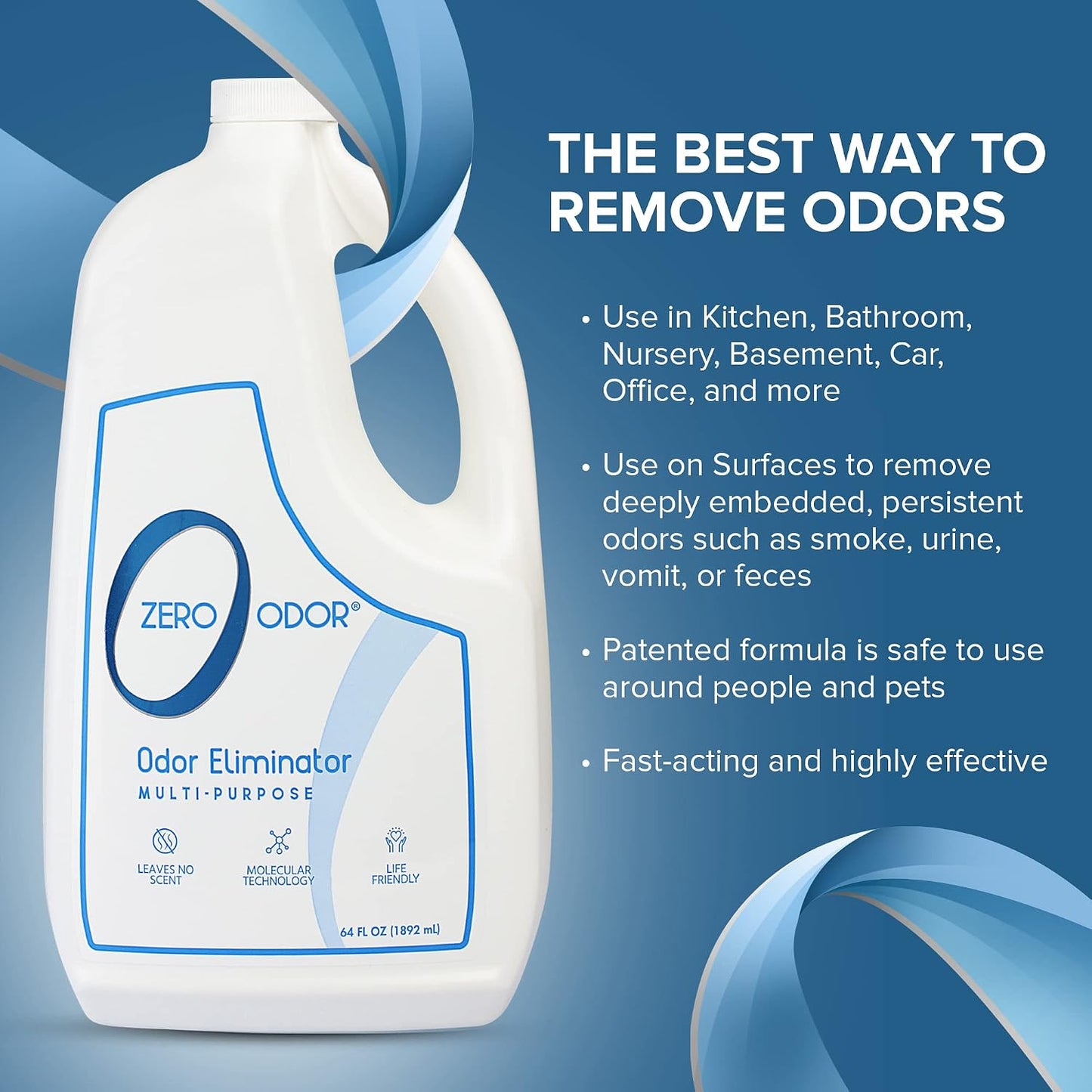 Zero Odor Multi-Purpose Odor Eliminator, Air and Surface Odor Remover for Home, Bathroom, Kitchen, and Closet, Refill, 64 oz, 2-Pack