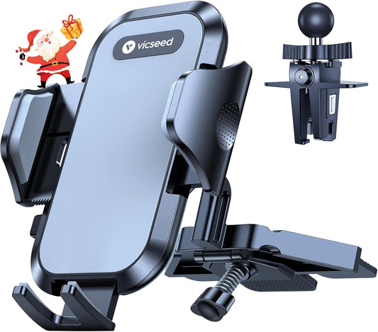 VICSEED Car Phone Holder with Metal CD Slot & Air Vent Clip [Secure Hold]