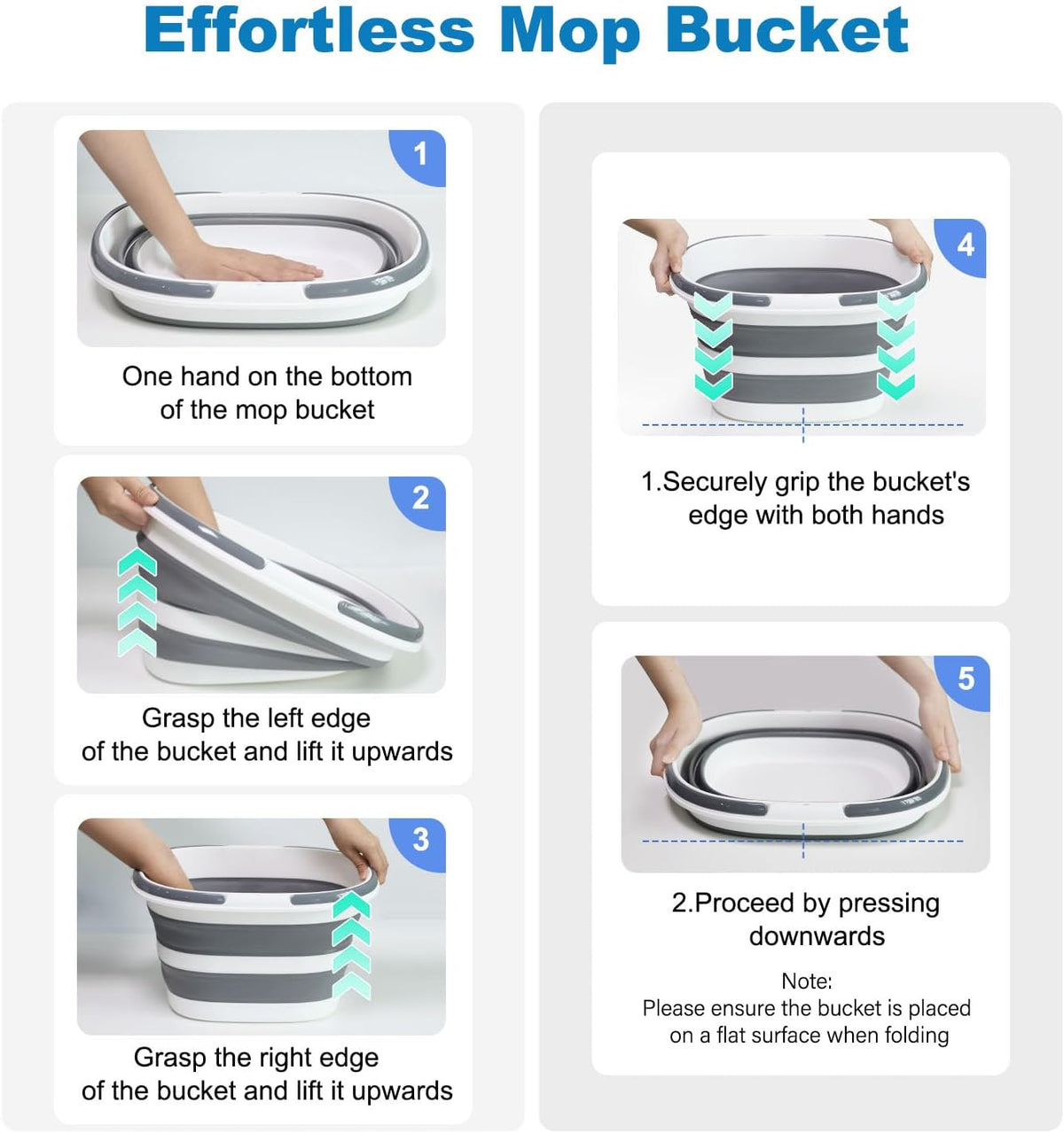 Lesipee Collapsible Bucket 16L with Handles, Foldable Silicone Mop Bucket Space Saving Tub for Laundry, Camping, Beach & Pool Party Ice Bucket, Portable Wash Basin for Home, Car & Outdoor, 4.2 Gallon