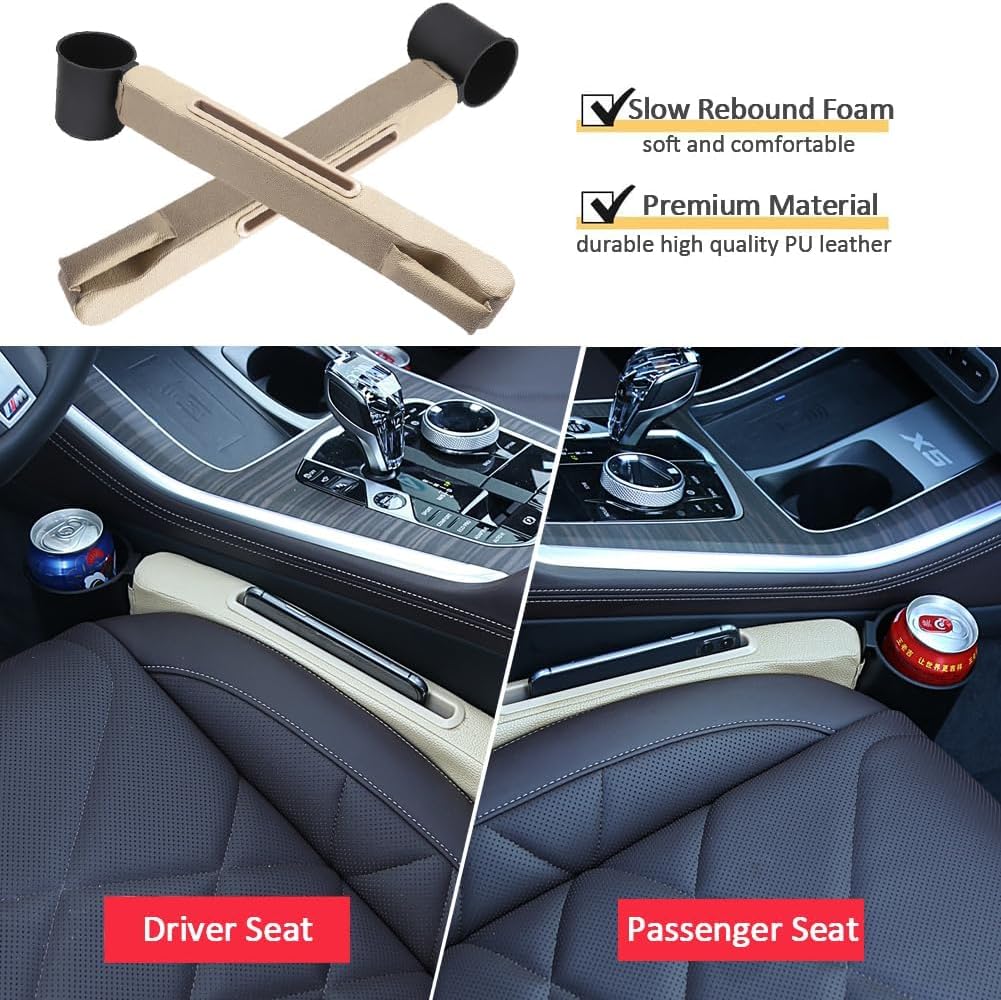 Car Seat Gap Filler 2 Pack,Car Seat Gap Filler Organizer,Car Seat Gap Plug with Storage Slot,3 in 1 Car Seat Gap Filler with Cup Holder,Prevent Small Items from Falling(Black)
