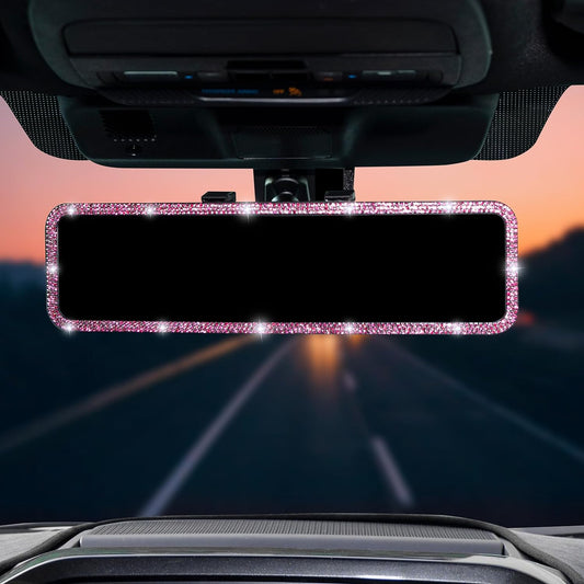 JOYTUTUS Car Rear View Mirror, Pink Rhinestone Full Clip-On Style