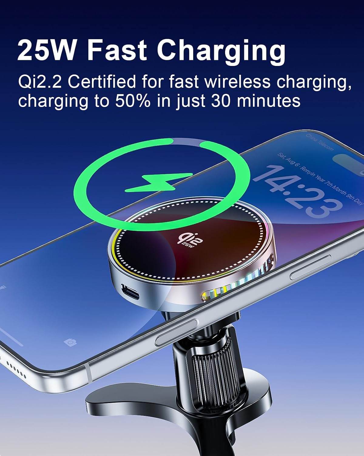 Qi2.2 25W Fast Charging Car Mount Charger, MagSafe Magnetic Phone Holder
