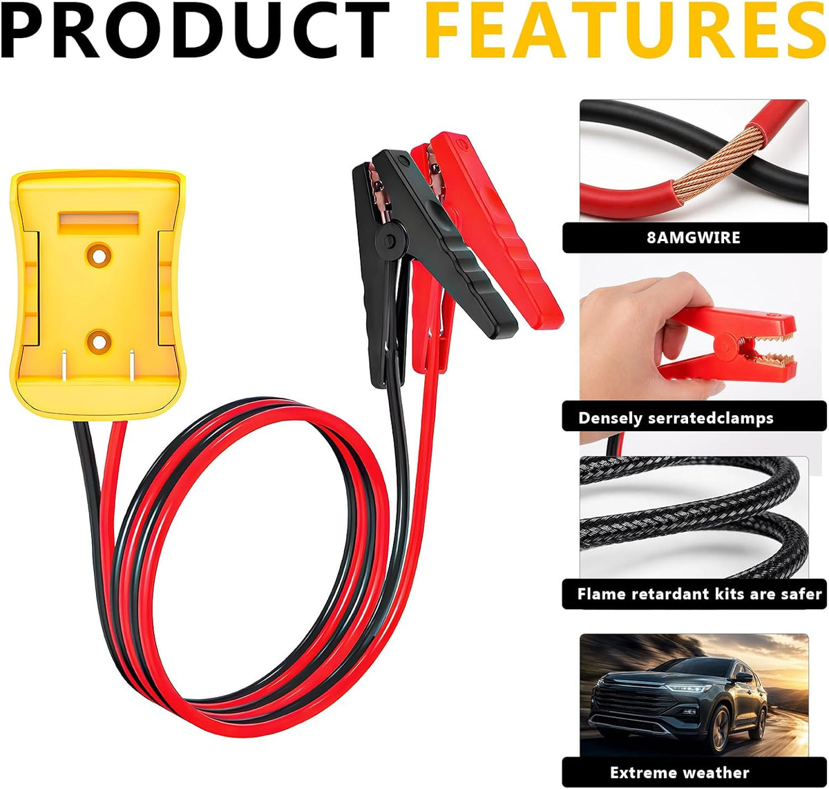 Jumper Cables for Car with Adapter, Automotive Booster Cable Power Tool with 8AWG 2FT Silicone Wire, Portable Battery Jump Starter Compatible with 20V Vehicle Batteries