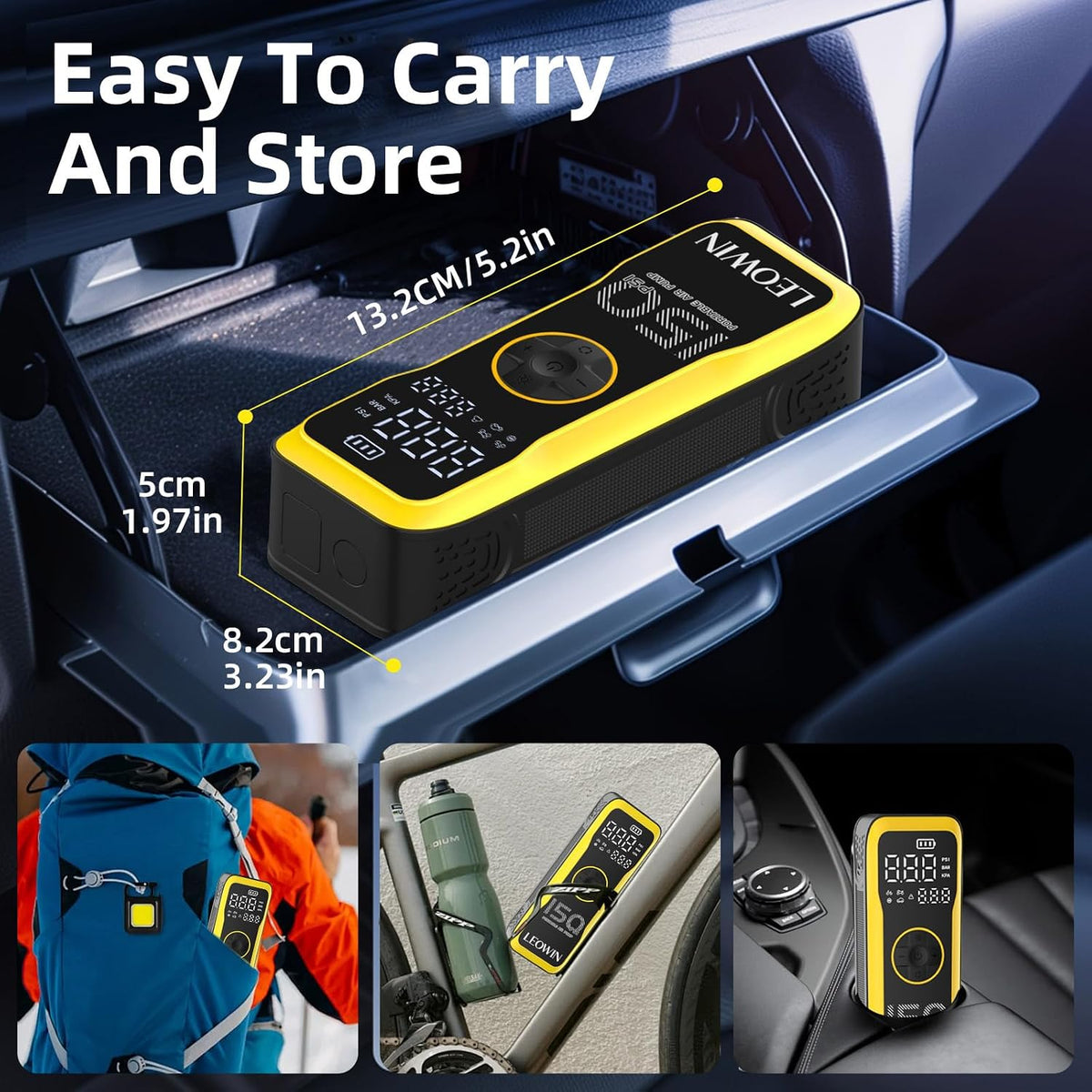 LEOWIN Portable Tire Air Pump with Digital Tire Pressure Meter/LED Light