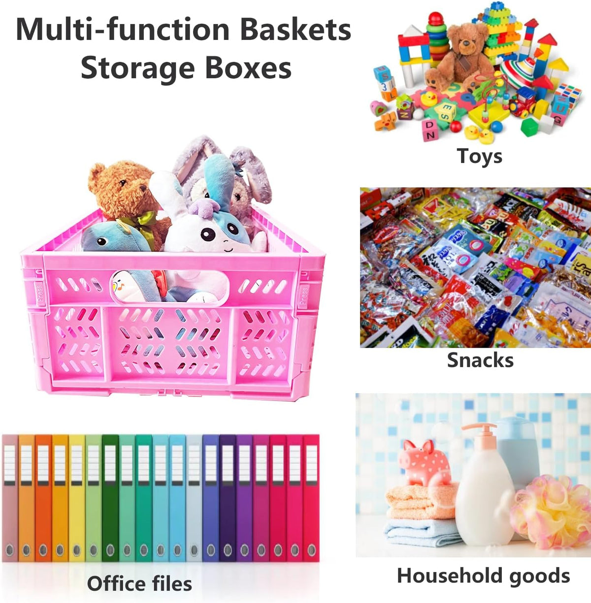 20L Folding Crate, 4Pack Plastic Storage Baskets Organizer for Home and Office,Collapsible Storage Crates for Home Office and Outdoor Organizer.(Pink)