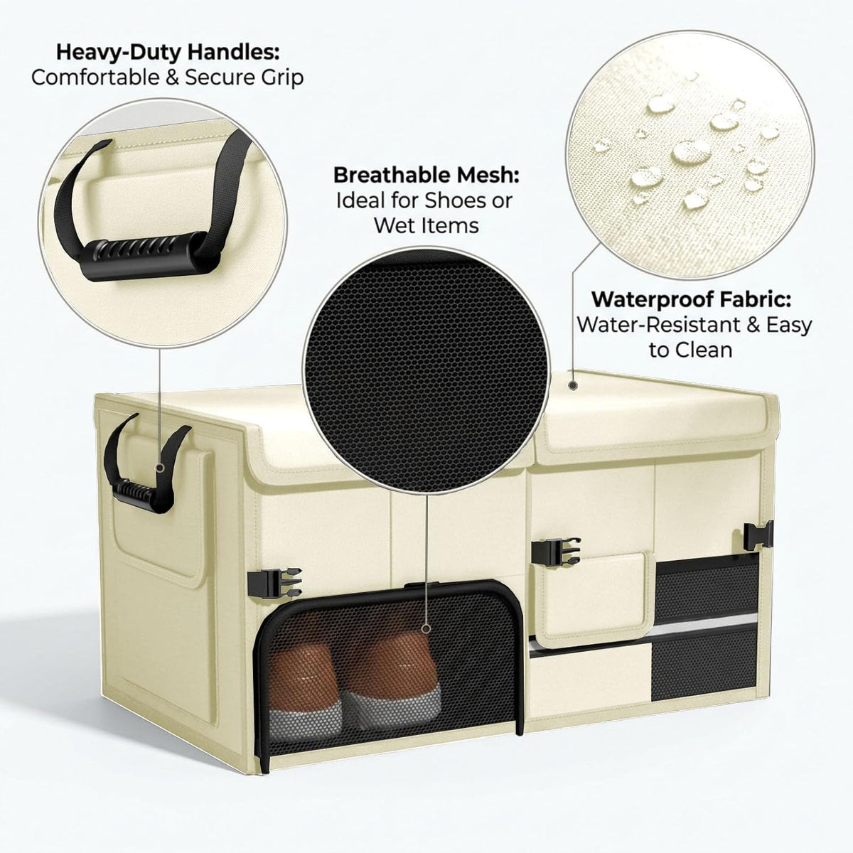 Foldable Trunk Organizer for Car, Expandable Storage Bin with Compartments