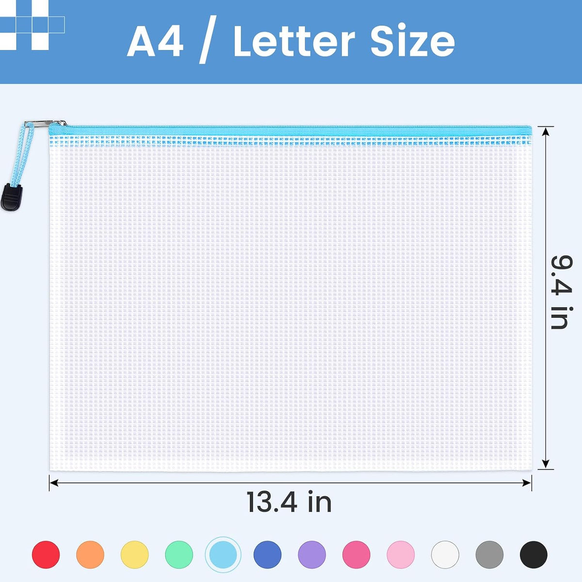 Sooez 24 Pack Mesh Zipper Pouch with Sticky Labels, A4 Mesh Bags Organizer