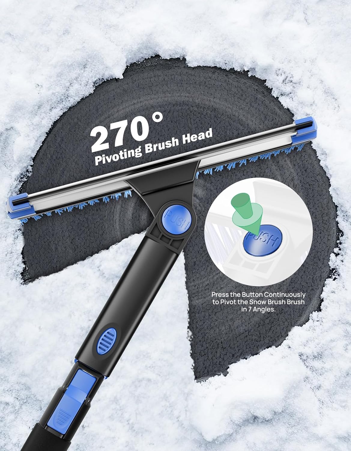 JOYTUTUS 47.7″ Extendable Snow Brush and Ice Scraper, 270° Pivoting Snow Scraper Brush for Car Windshield, Telescoping Ice Scraper, Foam Grip, Heavy Duty Snow Remover for Cars, Trucks, SUV (Blue)