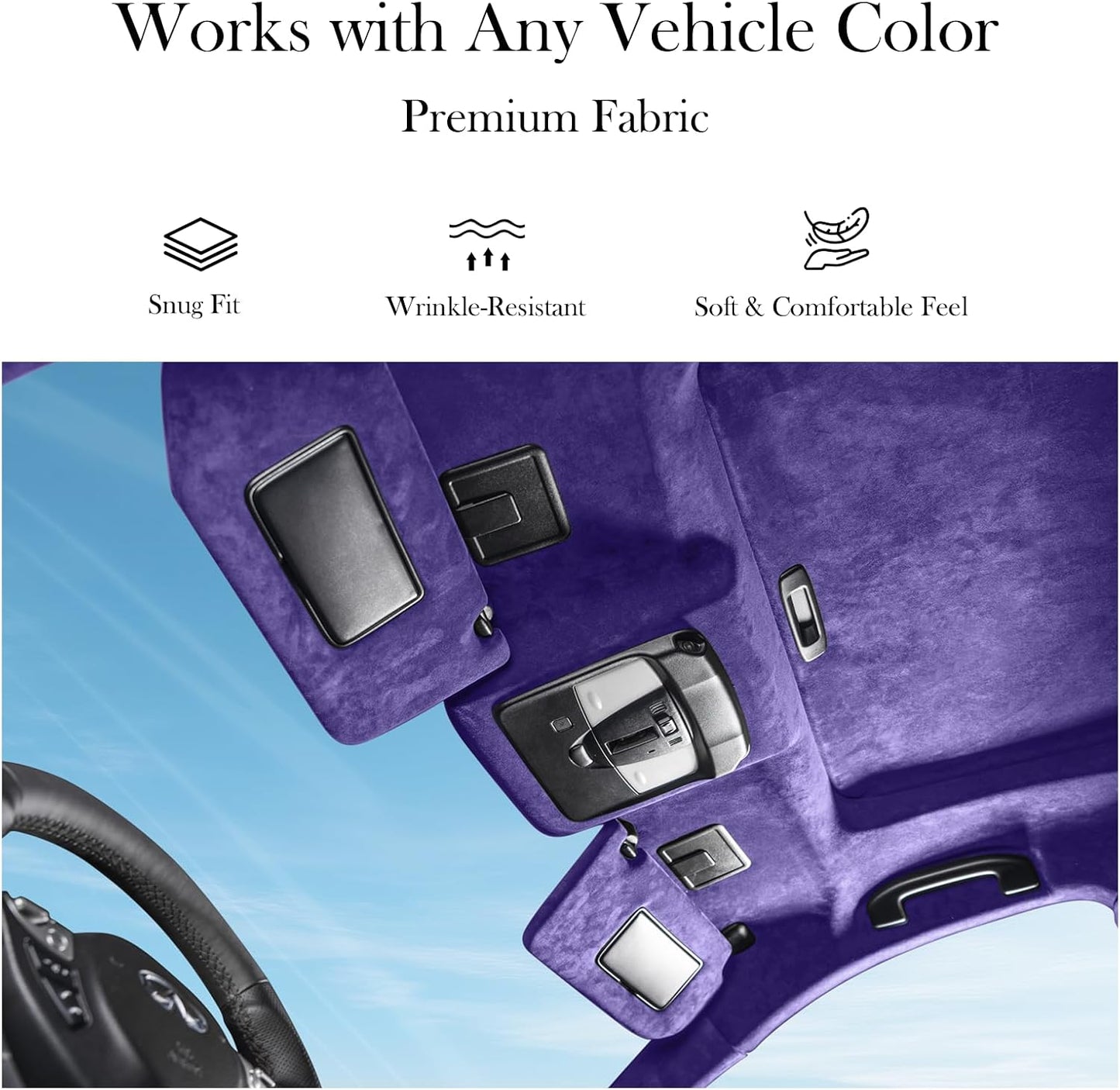 Purple Suede Headliner Fabric, 36" L×60" W Car Headliner Material, Tela para Tapizar Techo de Auto, Suede Wrap Car Interior with Foam Backing, Auto Roof Replacement Material for Truck