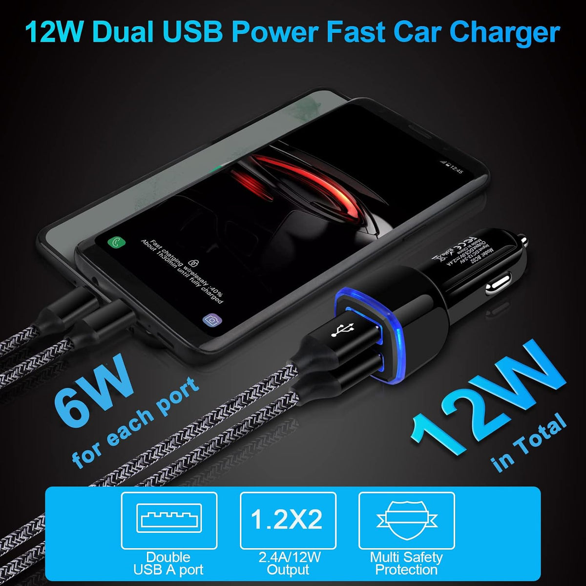Car Charger iPhone,5Pack 2.4A 12V USB Adapter Car Cigarette Lighter Charger