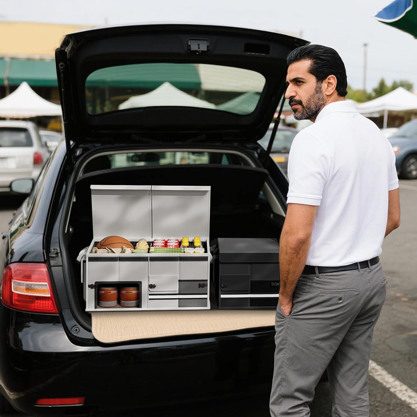 Ergocar Car Trunk Storage Organizer Oxford Cloth Car Interior Accessories Folding Multi-Compartment Suitable For Suv/Truck/Automotive