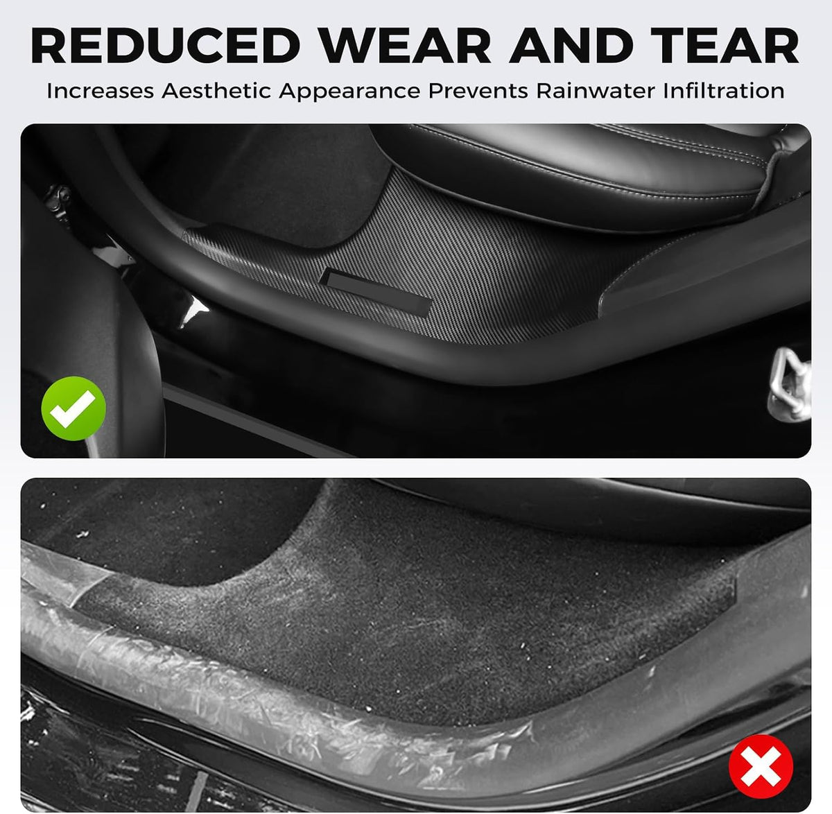 4 Pcs Door Sill Protector for Tesla Model Y 2019-2024 Only for 5 Seater - Carbon Fiber Scuff Plate Guards with Installation Kit Front & Rear Pedal Kick Protection Fit for Tesla Model Y Accessories