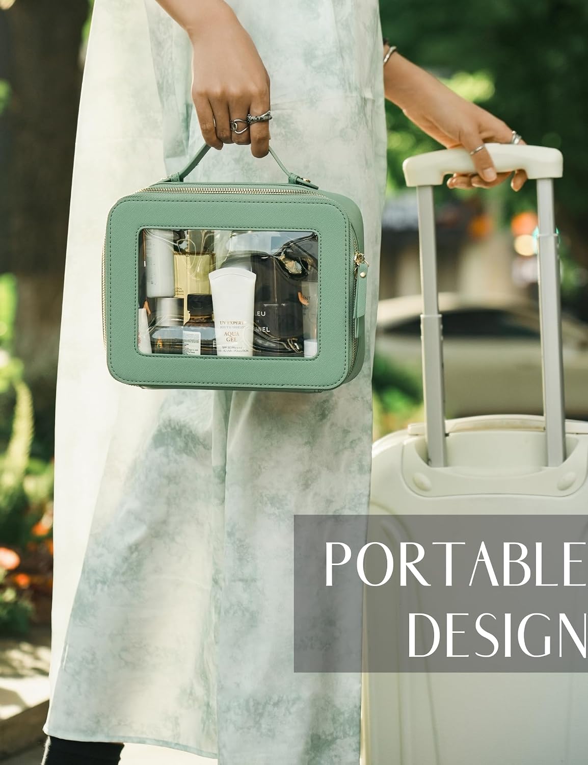 Popvibe Clear Toiletry Bag 2 Pack, Travel Makeup Bag Medium and Large Green