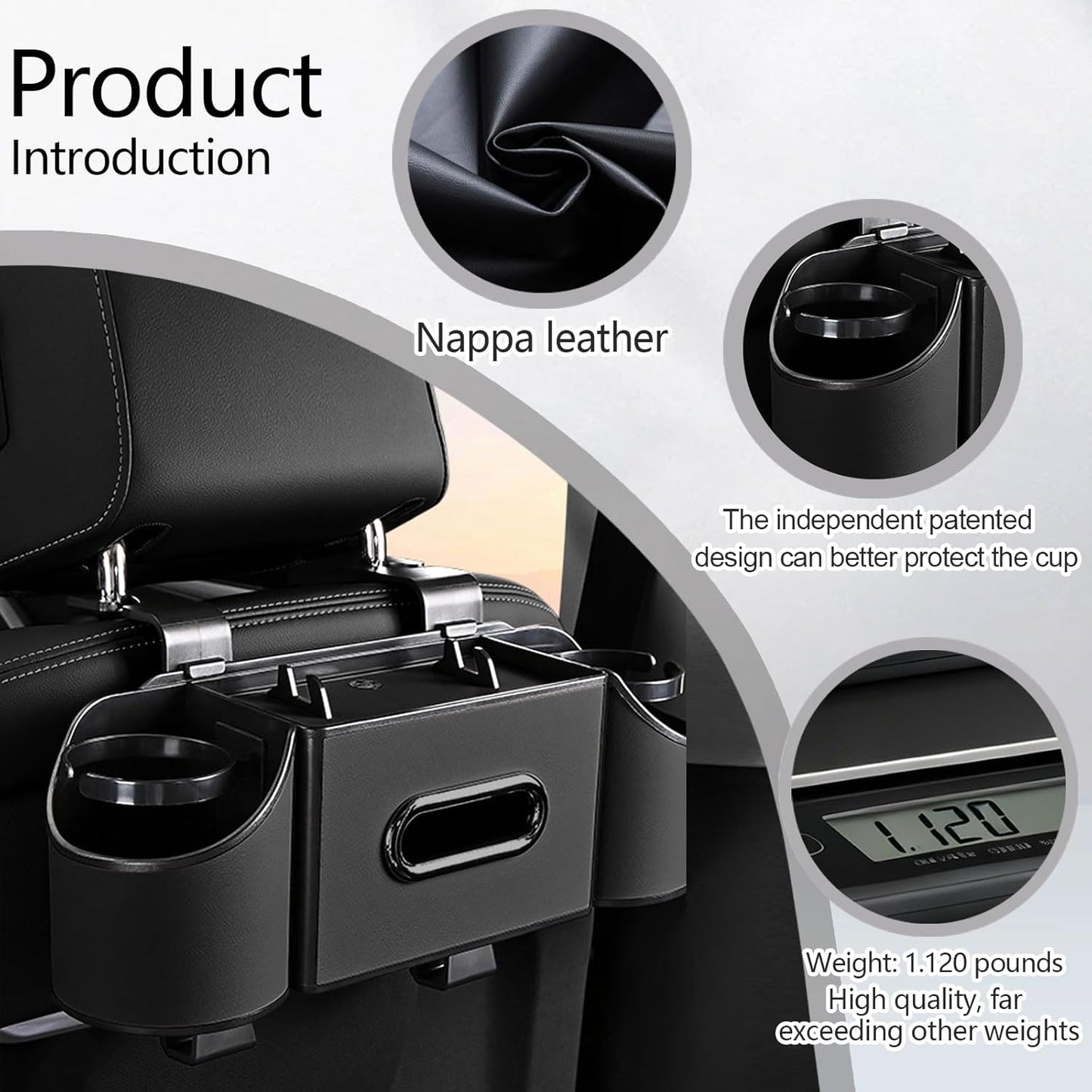 Back Seat Car Organizer,4 in 1 Multifunctional Car Back Seat Storage Box with Drink Cup Holder Tissue Box, for Hold Phone,Snacks, Drinks, Handbag-Black