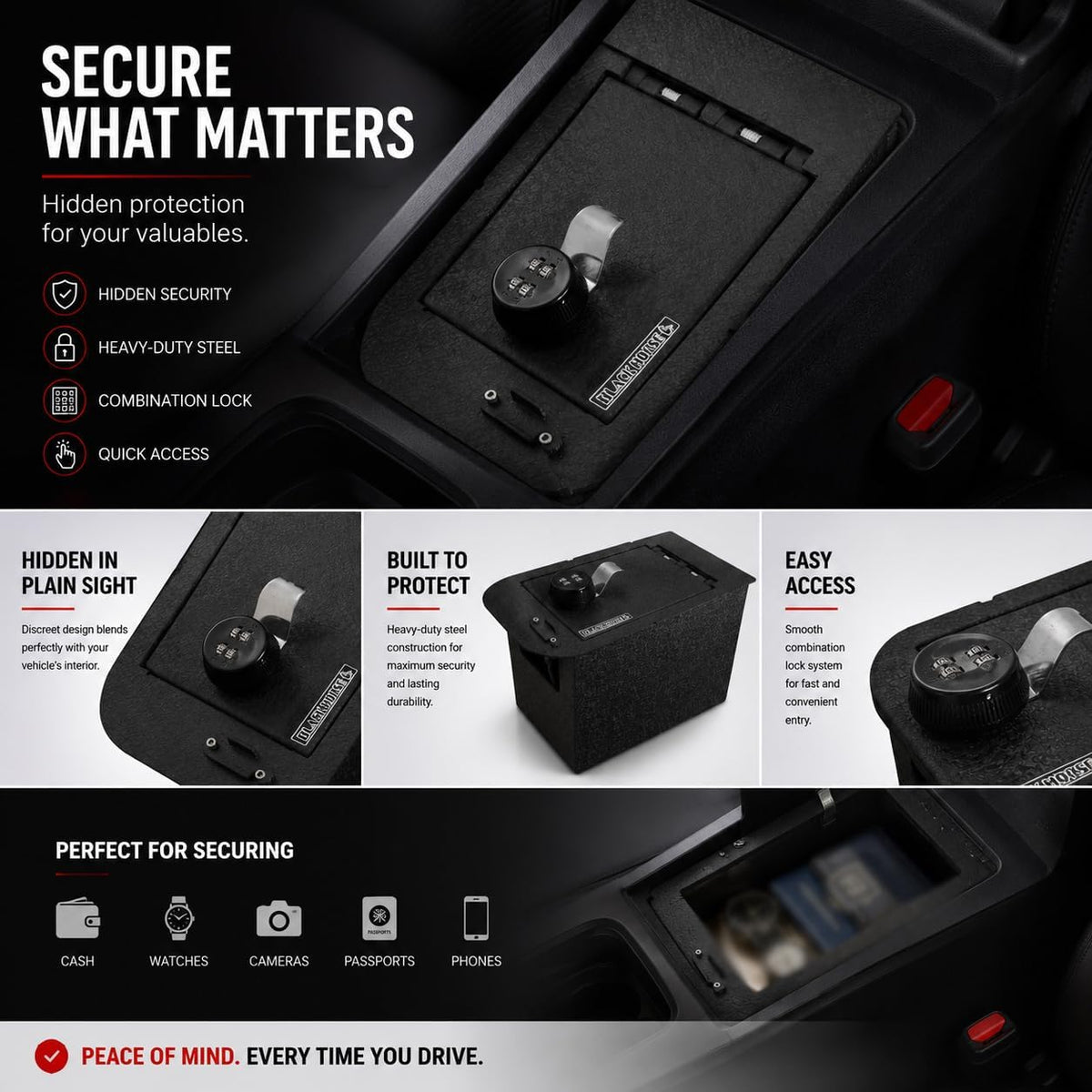 Black Horse Off Road Center Console Safe-ASTR01