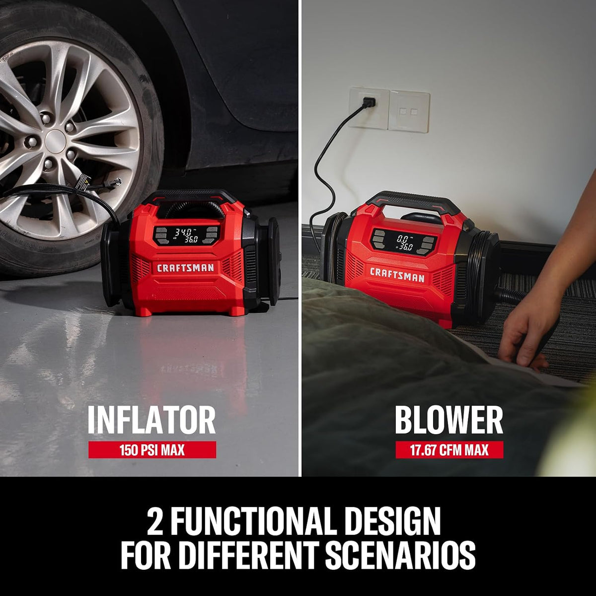 CRAFTSMAN Dual Power Tire Inflator with Digital Gauge & Auto Shut-Off