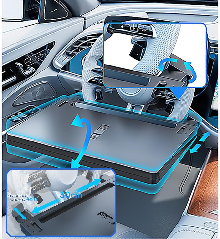 Steering Wheel Desk for Rivian R1T, Expandable Car Laptop Tray, Adjustable Portable Car Desk for Work, Eating & Breaks,Carbon Fiber Pattern