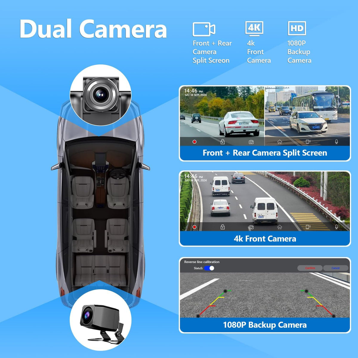 Portable Carplay Screen for Car 9.28" Carplay & Android Auto Car Touch Stereo, with 4K Dash Cam, 1080p Rear Camera,Bluetooth,Touch Screen GPS Navigation,Mirror Link, AirPlay, AUX/FM, Siri