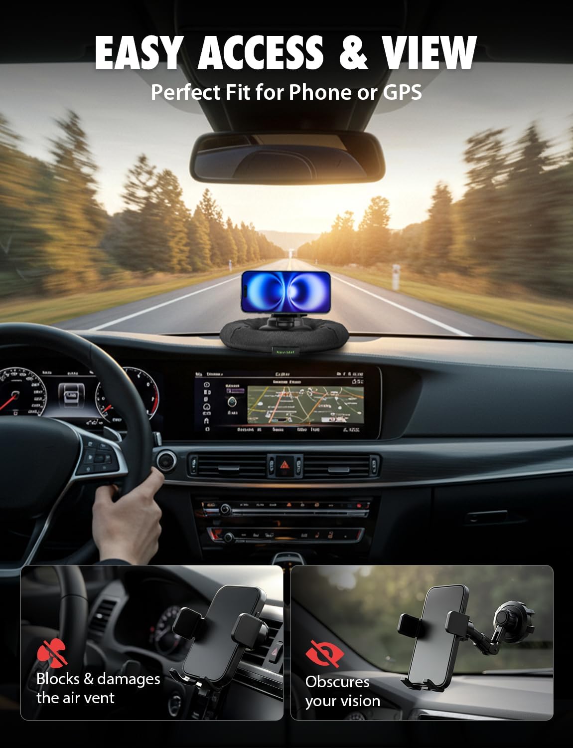 Bracketron NavMat Portable GPS Dash Pad Converts Windshield GPS Mount into Dashboard Mount Weighted Beanbag Friction Base 8 inch Base 3.5 inch Center