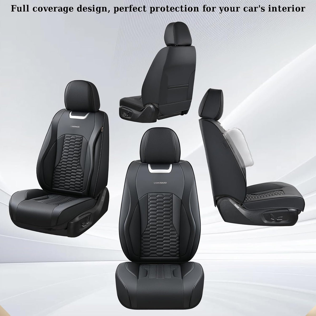 Coverado Seat Covers Front Seats, Luxury Leather Black Car Seat Cover, Waterproof Automotive Car Seat Covers Protector Interior Accessories Universal Fit Most Sedans, SUVs, Pick-up Trucks