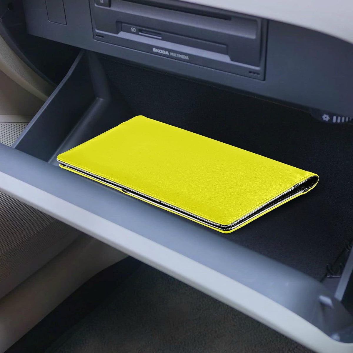 Custom Car Registration and Insurance Card Holder Personalized Leather Glove Box Organize Men Women Wallet Accessories Case for Cards, Essential Document Driver License Yellow