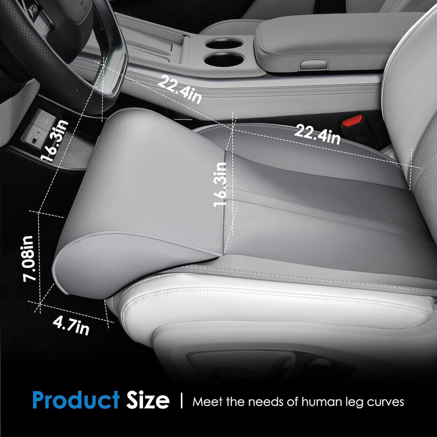 FLORICH Car Seat Extender Leg Support Cushion for Driver Seats Office Chair, Leather Memory Foam Widened seat Cushion for Long Drivers Universal Car Seat Cushion Legs Rest Pads-Light Grey