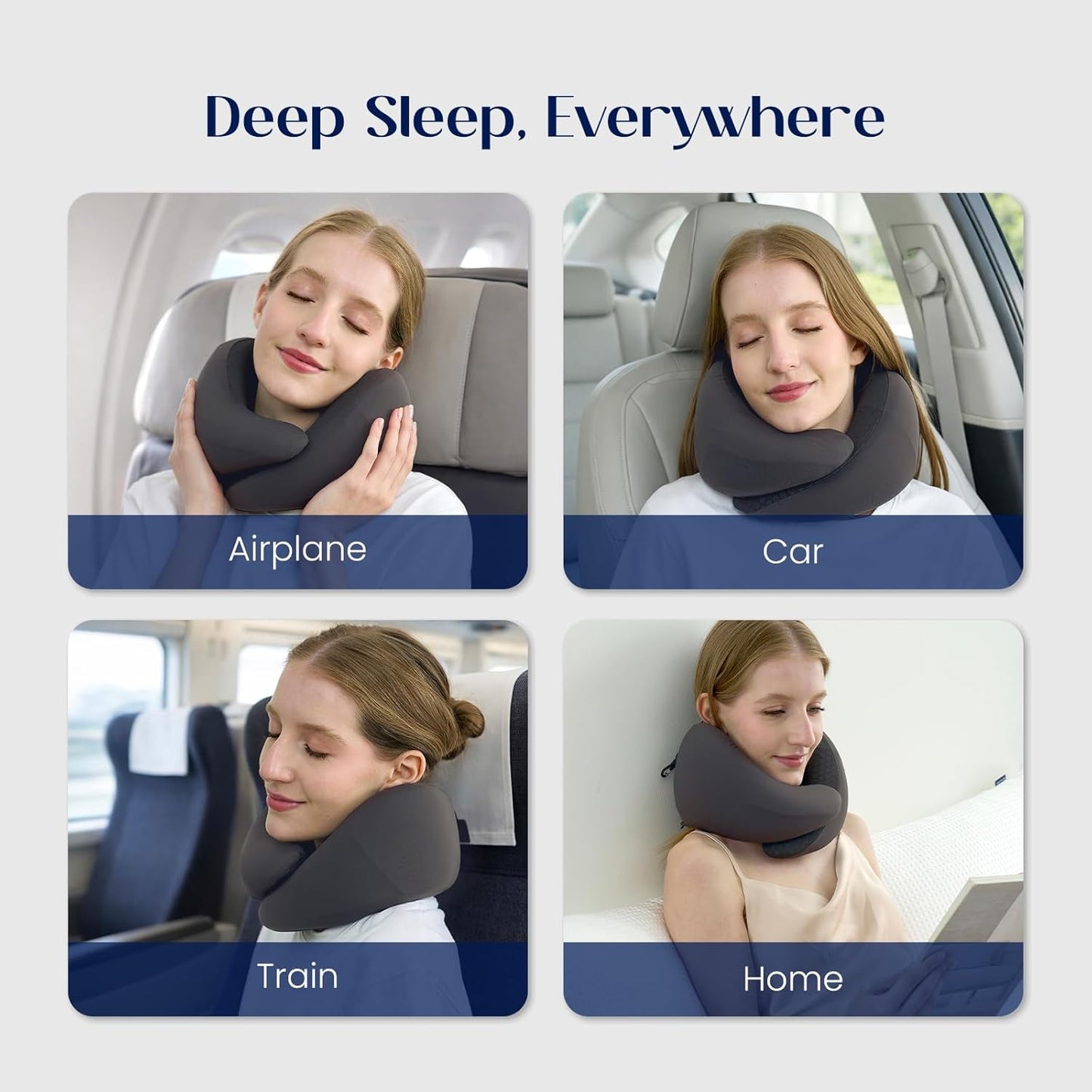 Dream Valley® Neck Travel Pillow, Memory Foam Travel Pillow for Airplane, Portable Roll-Up Neck Pillow with Cooling Inner Fabric, 360° Ergonomic Support, No Head Bobbing, Charcoal Gray