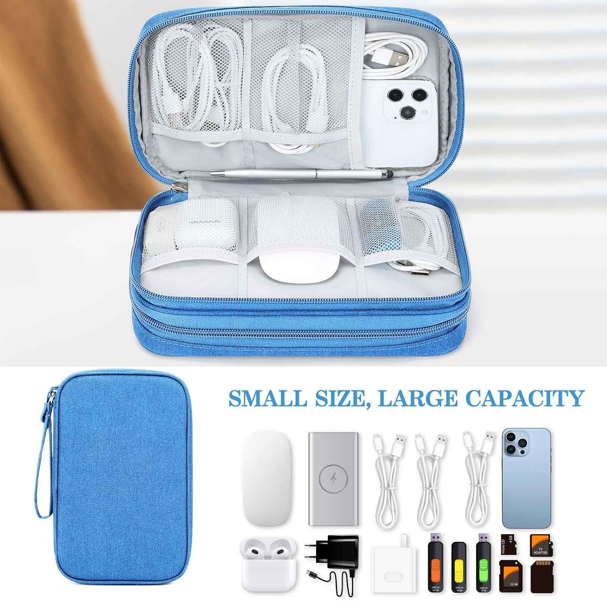 FYY Electronic Organizer, Travel Tech Pouch Bag, Large, Cyan