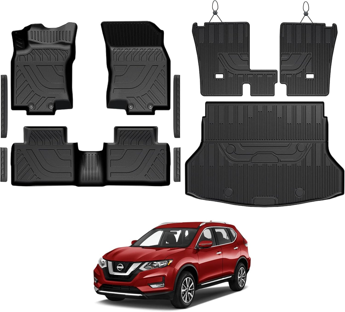 Floor Mats for Nissan Rogue 2014-2020, All Weather Floor Mats Trunk Cargo Liner and Door Sill Guards Accessories, Full Coverage Set (Not for Sport)