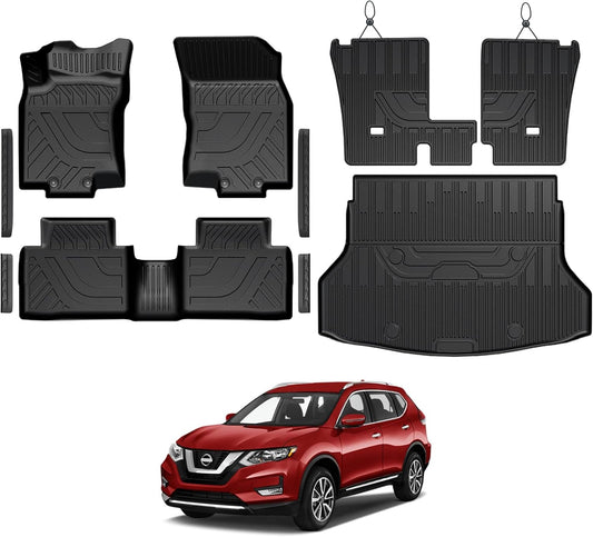 Floor Mats for Nissan Rogue 2014-2020, All Weather Floor Mats Trunk Cargo Liner and Door Sill Guards Accessories, Full Coverage Set (Not for Sport)