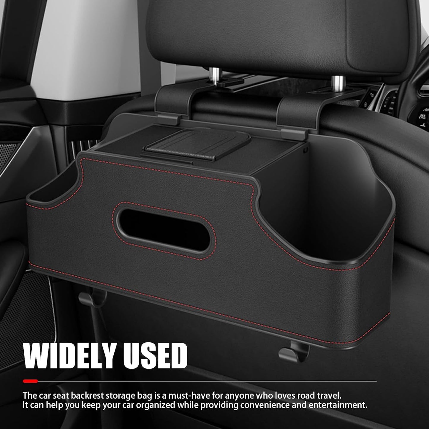 1 PC Car Seat Back Storage Box, 11.42" x 3.35" x 4.92" Hanging Fashionable Multifunctional Storage Rack, Easy to Clean and Durable Travel Accessories, Universal for Most Cars (Black)