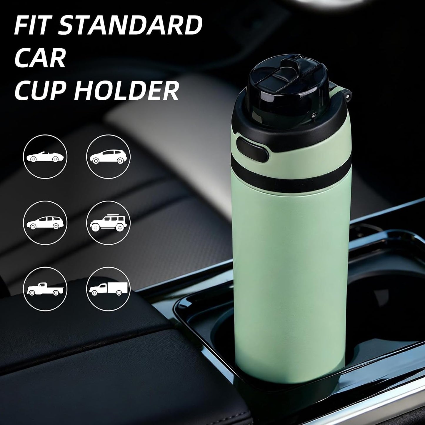BJPKPK 25oz Insulated Water Bottle with 2-1 Straw Spout Lid, Stainless Steel Metal Water Bottles with Carry Handle, BPA Free, Leak-Proof, Fits in Car Cup Holder, Thermo for Sports,Army Green