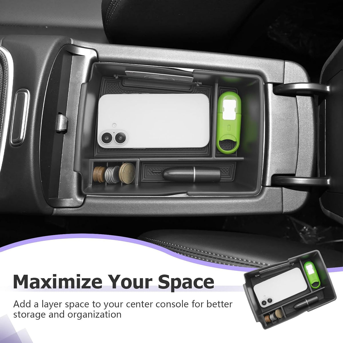 LUWU Center Console Organizer for 2021 2022 2023 Hyundai Santa Fe SE/SEL/XRT/Limited/Calligraphy Accessories Armrest Console Tray Storage Box ABS Material 2022 2023 Santa Fe Accessories Black