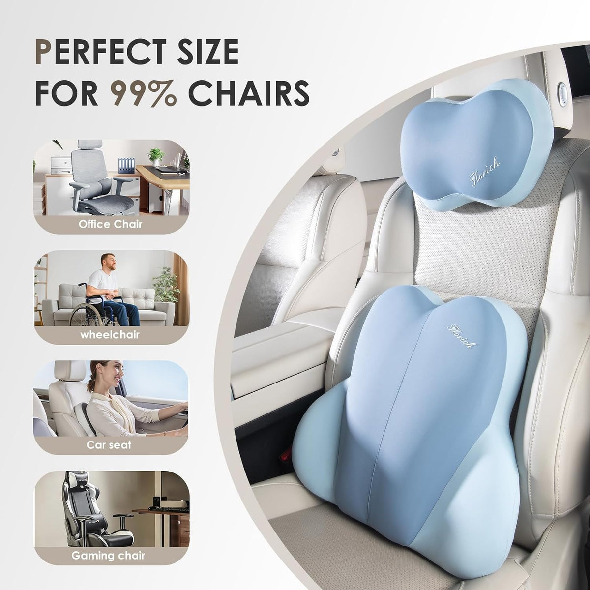 FLORICH Lumbar Support with Car headrest Back Pillow for Chairs Headrest Pillow for Car Ergonomic Ultrathick Memory Foam Back Pillow for Office Chair (Dark Blue)