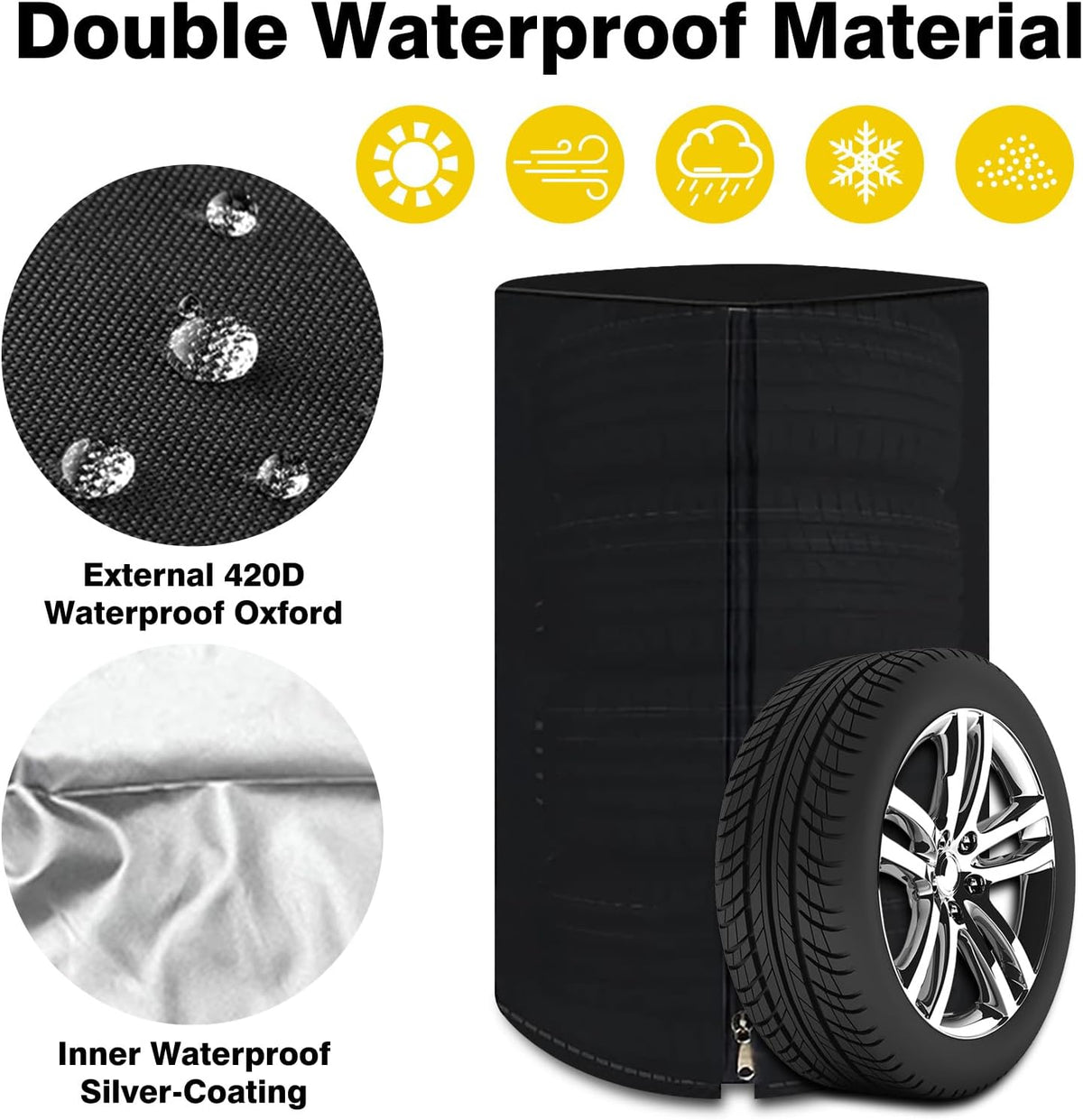 Tire Covers for Storage, WITSTEP Large Seasonal Tire Storage Cover Waterproof Outdoor Winter Tire Bags with Handy Storage Bag, Weather Proof Tire Stack Cover (Holding 4 Tires Up, Diameter 28")