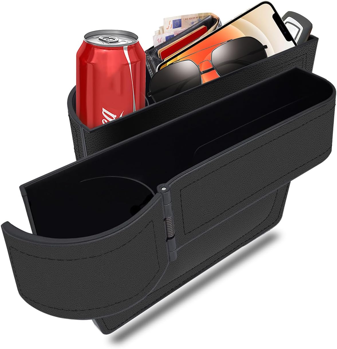 BAILISI Car seat gap filler organizer,Multi-function car seat storage box 2 packs,Adjustable Cup Holder car console side storage box Holders phone, sunglasses,car accessories (Black Style 4)