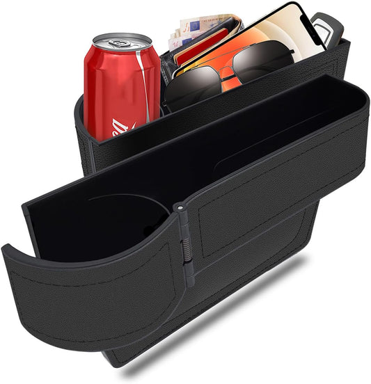BAILISI Car seat gap filler organizer,Multi-function car seat storage box 2 packs,Adjustable Cup Holder car console side storage box Holders phone, sunglasses,car accessories (Black Style 4)